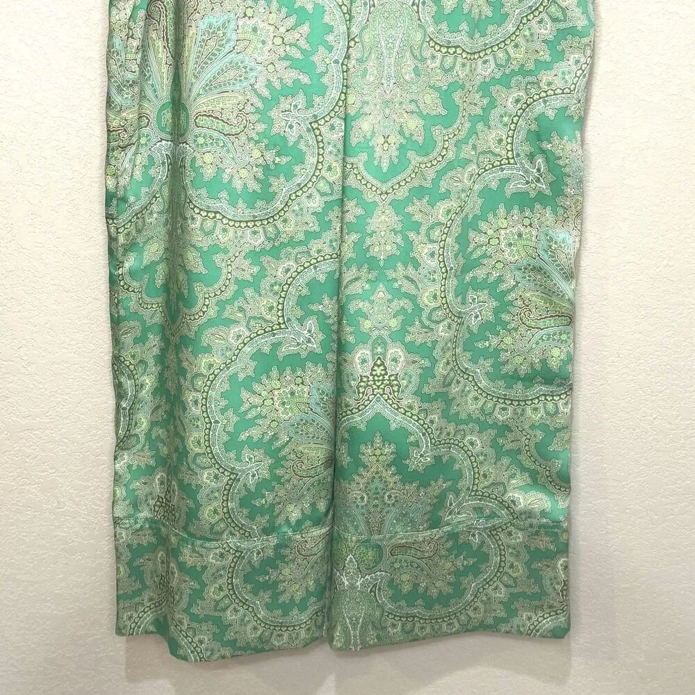 J Crew Collection Pants Womens 8 Green Paisley Satin Wide Leg Cropped AV440